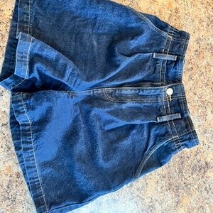 Wilfred blue denim paper bag shorts